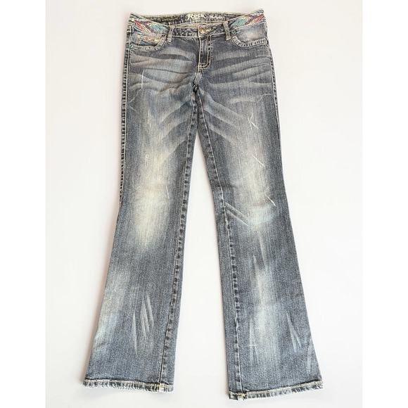 Wrangler Denim - Rock 47 By Wrangler 5 X 34" Jeans Denim Low Rise Bootcut Western Cowgirl Y2K Vtg